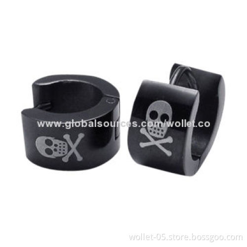 IP Black Plating Punk Stainless Steel Hoop Earrings, High-polished, OEM or ODM Orders Welcomed